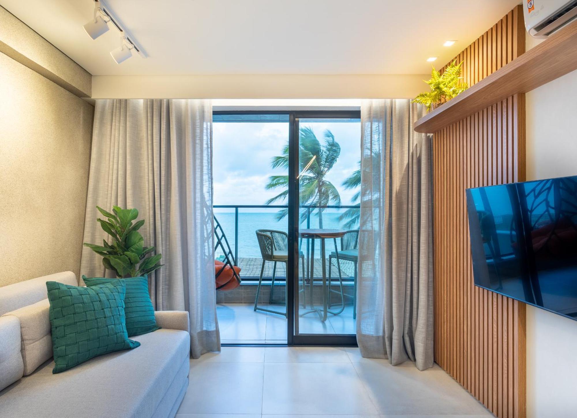 Apartamento Loft Pe Na Areia Frente Mar Com Vista Incrivel